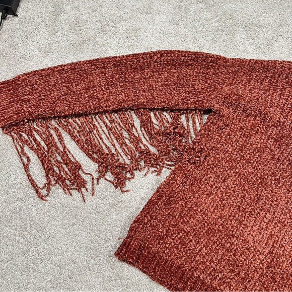 NWT BiBi Chenille Fringe Longsleeve Sweater Boho Western in Vintage Brick XL - Picture 9 of 14